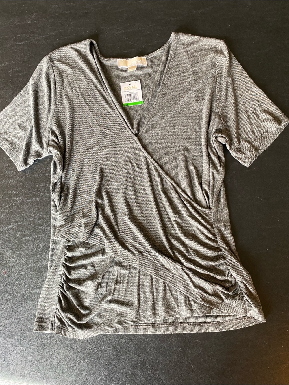 Michael Michael Kors Women's Gray Short Sleeve Faux-Wrap Top